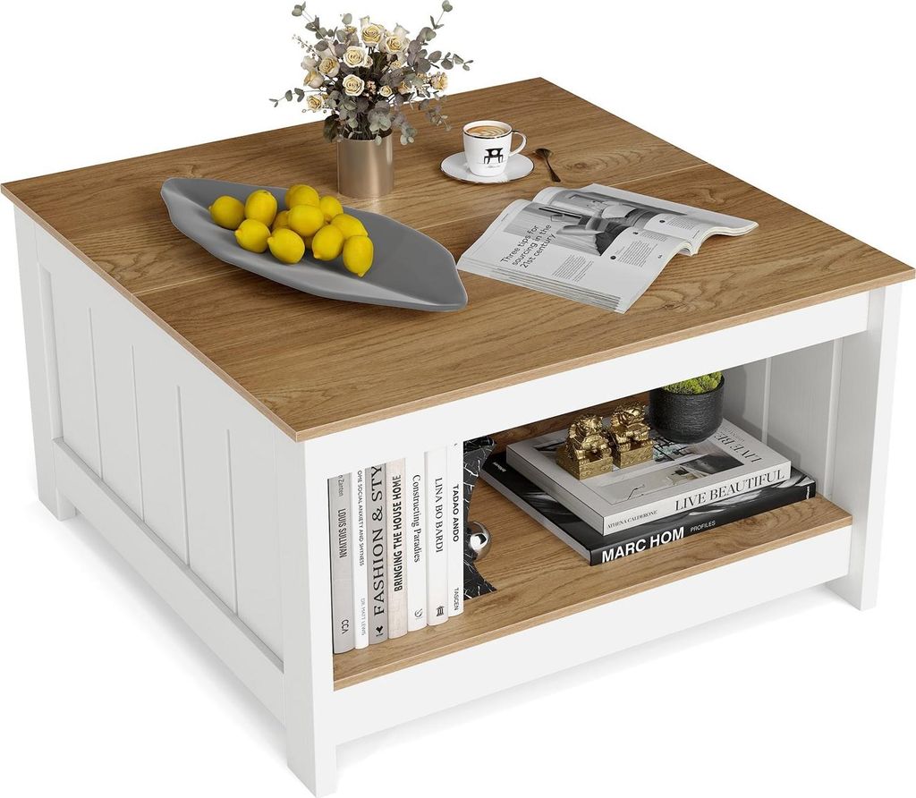 Tavolino da caffè quadrato in legno con contenitore - stile Immagine del prodotto 