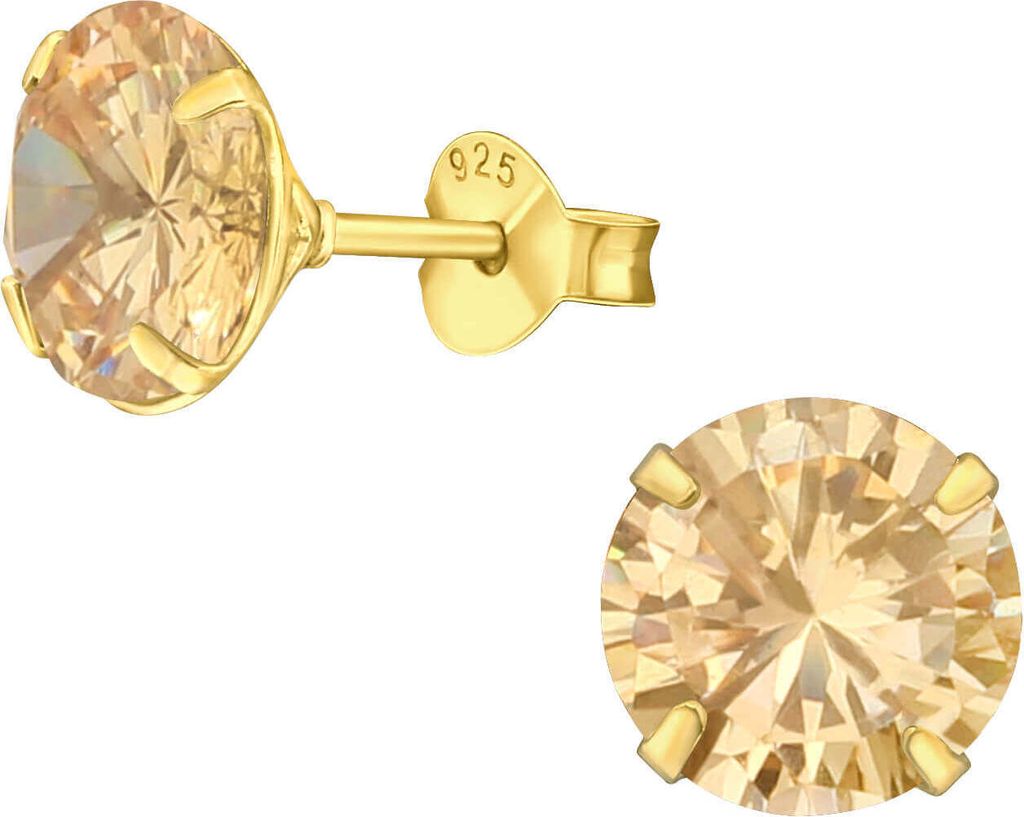 Ohrringe Ohrstecker 925 Sterling Silber vergoldet mit Zirkonia in verschiedenen Farben Farbe - Champagner