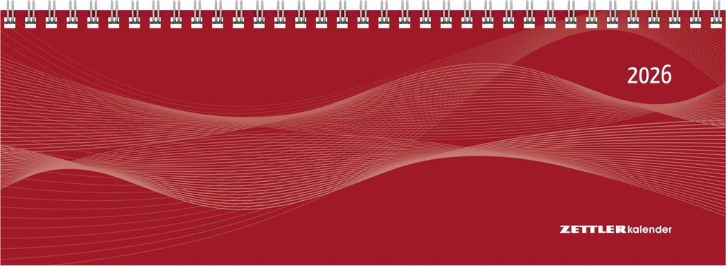 Zettler Tisch-Querkalender Profi rot 2026 - Wochenkalender 30 × 11 cm, 1 Woche/2 Seiten, mit Notizblatt & Jahresübersicht, Zeiteinteilung 8-21 Uh...