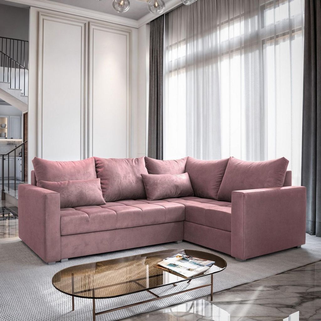 Masseno Ecksofa LIRENO R-S mit Schlaffunktion L-Form, Sofa mit Bettkasten, Wohnzimmersofa, Couch, Soffa, Bettsofa, Couchgarnitur- Rosa, KRONOS 27