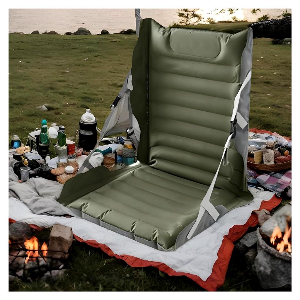 Aufblasbares Sitzkissen - Klappbarer Sitz mit Rückenlehne, platzsparendes Bodenkissen für Camping, Angeln und Reisen