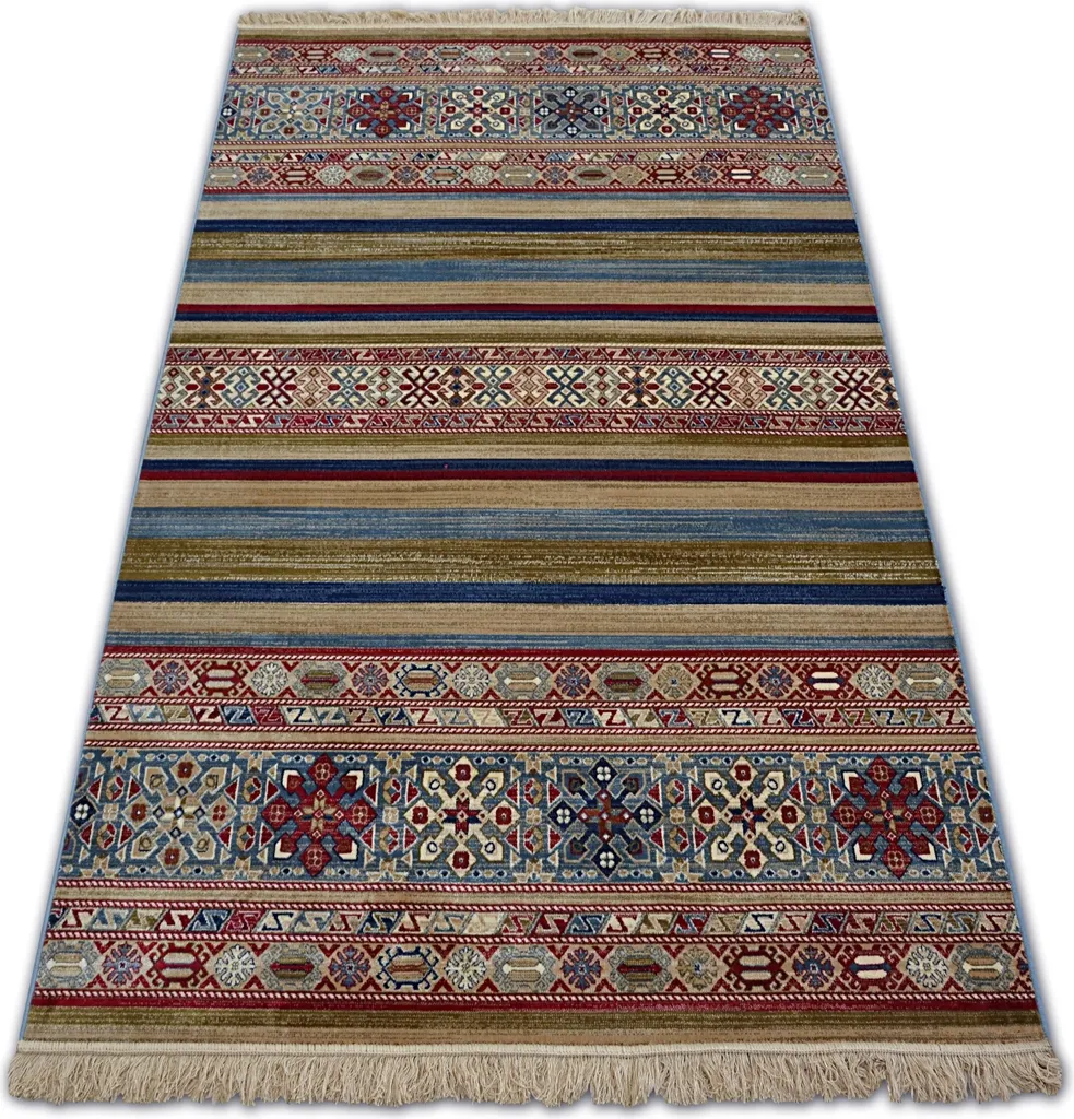 Grand tapis de salon 200x300 cm WINDSOR style ethnique bleu et bordeaux