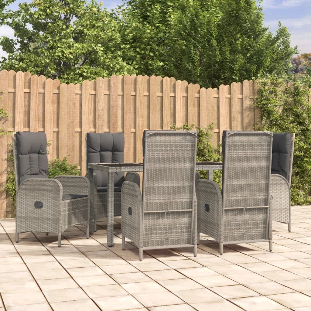 Maison Exclusive - 7-tlg. Garten-Essgruppe mit Kissen Grau Poly Rattan