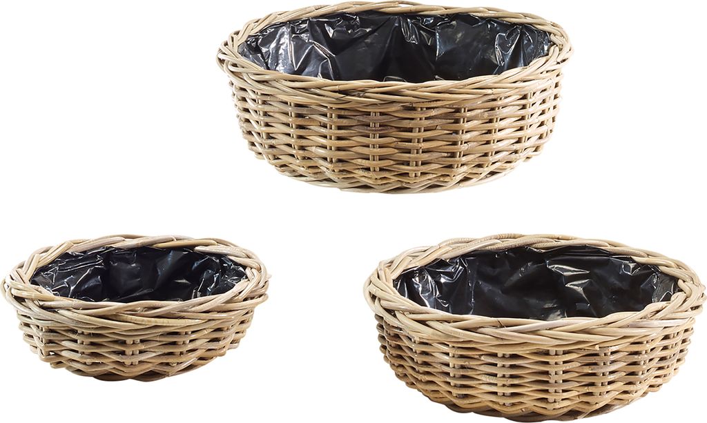 Kobolo Pflanzschalenset aus Kubu Rattan im 3er Set grau - Produktbild 