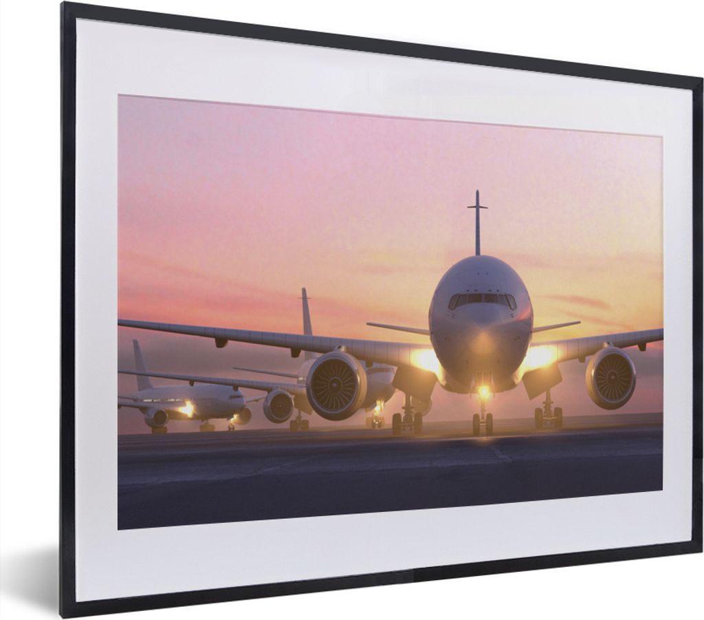 MuchoWow MuchoWow Gerahmtes Poster Schöne Sonnenstrahlen entlang des Flugzeugs 40x30 cm - Poster mit zchwarzem Bilderrahmen - Bilderrahmen - P...