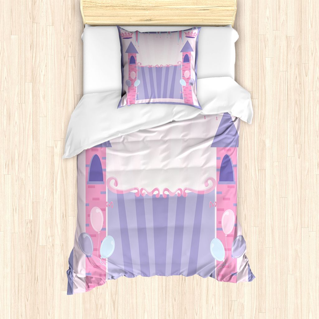 ABAKUHAUS Schloss Bettbezug Set für Einzelbetten, Party-Thema Vorhang Festung, Milbensicher Allergiker geeignet mit Kissenbezug, 135 cm x 200 cm -...