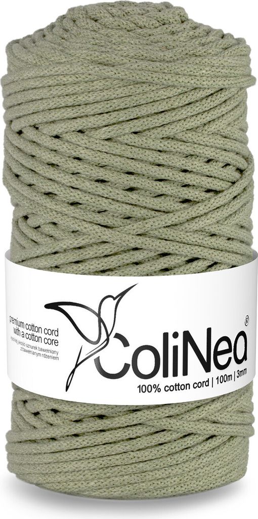 ColiNea, Baumwollkordel mit Baumwollkern, geflochten, 3mm, 100m, olivgrün