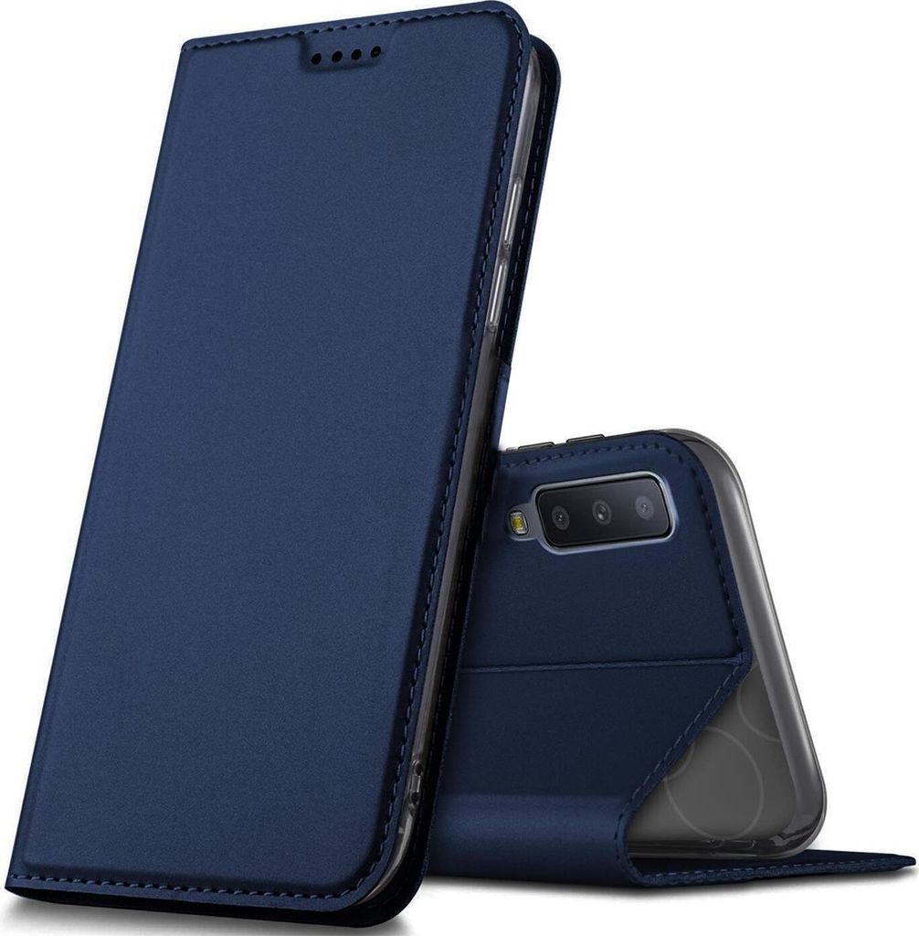 Conie Ultra Slim Klapp Tasche für Samsung Galaxy A7 2018 Kartenfach Hülle Rundumschutz in Blau