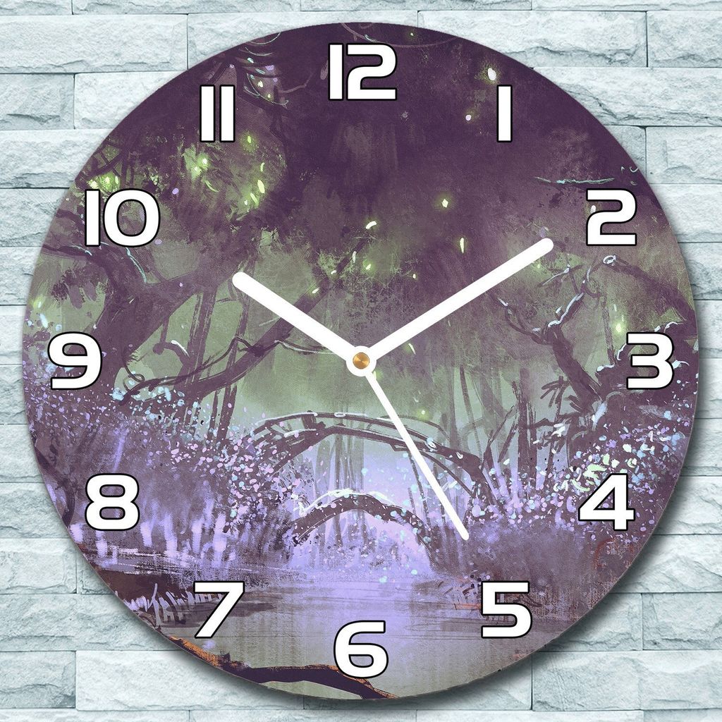 Wanduhr aus Glas Rund fi 30 Dunkler Fantasiewald Quarz Deko Schlafzimmer Büro