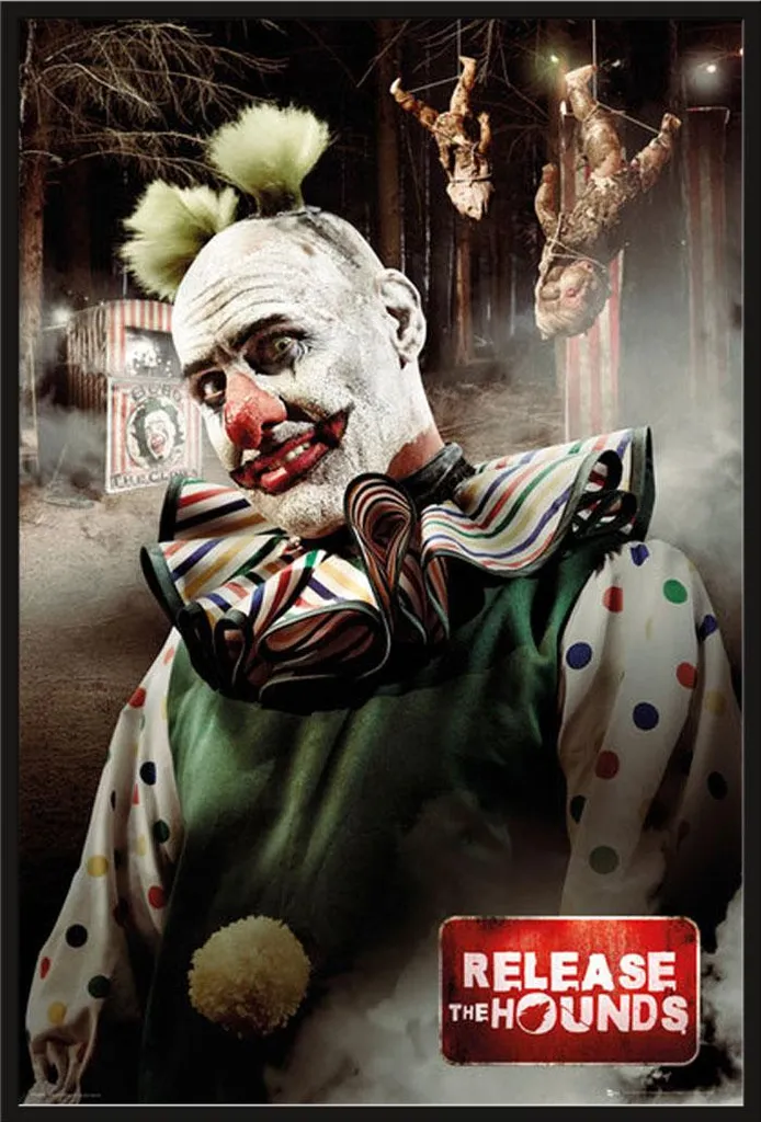 Décoration murale salon : Affiche clown Release the Hounds encadrée noir