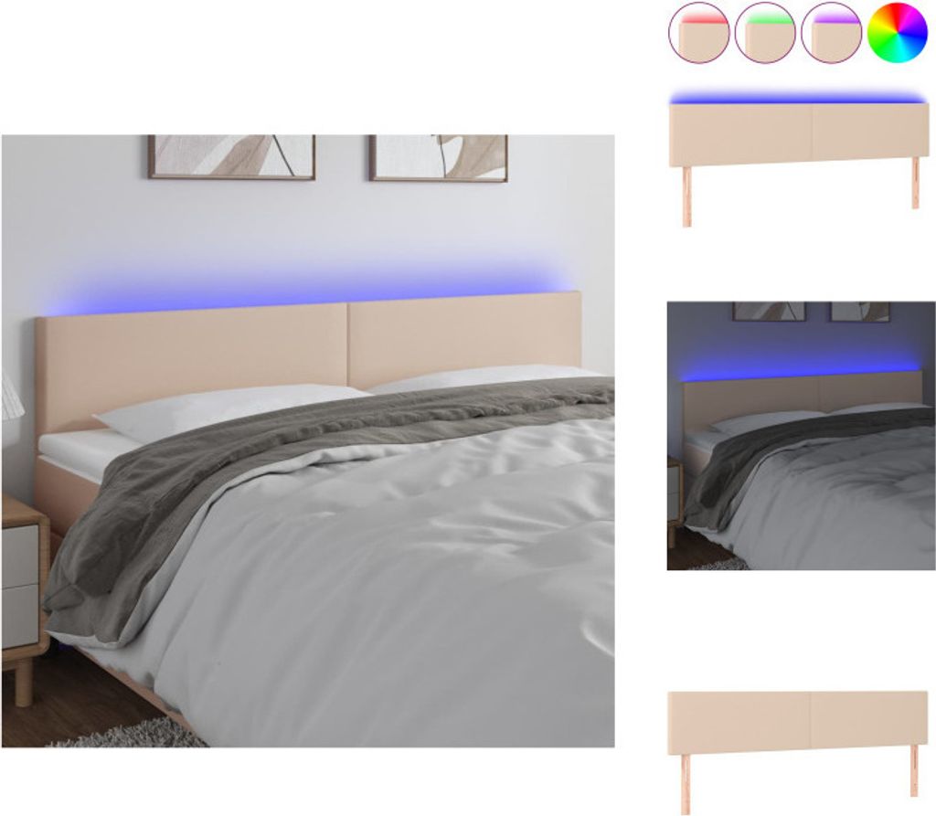 vidaXL LED Kopfteil Cappuccino-Braun 200x5x78/88 cm Kunstleder - Kopf- & Fußenden