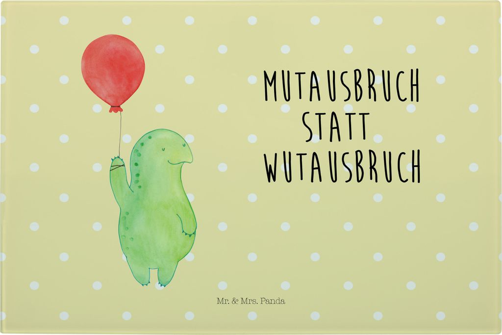 Mr. & Mrs. Panda Küchenbrett Schildkröte Luftballon - Gelb Pastell - Geschenk, Schildkröten, Glas Schneideplatte, Motivationsspruch, Hackbrett, ...