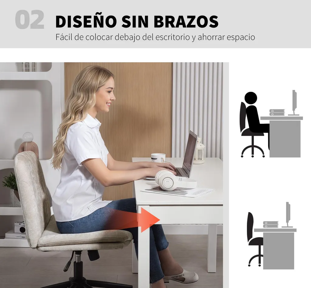 Fauteuil de bureau ergonomique pivotant beige avec assise ajustable - 5