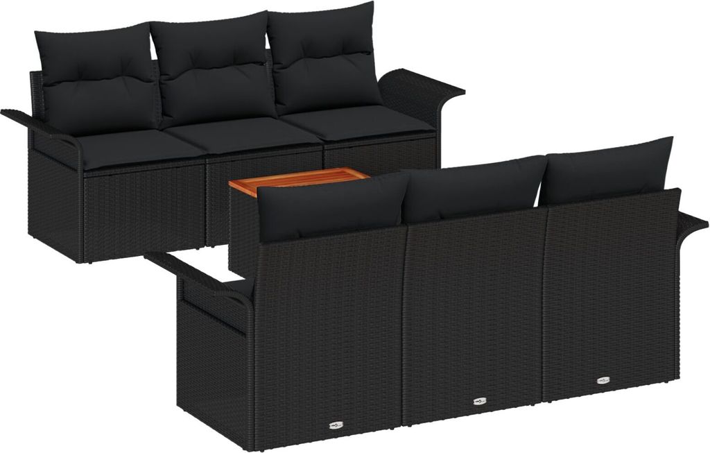 Möbel 7-teiliges Garten-Sofa-Set mit Kissen Schwarz Poly-Rattan Akazie - Gartensofas 3347275