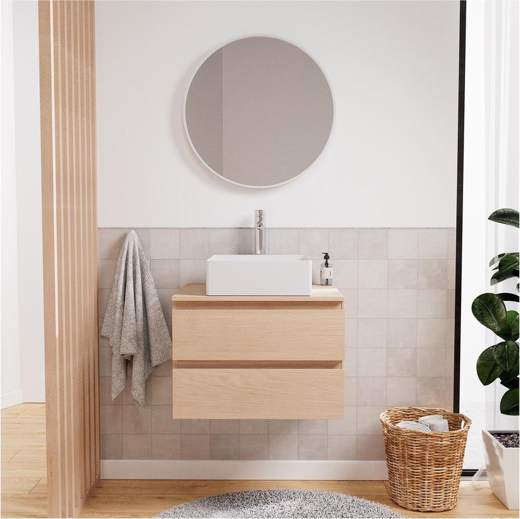 SORRENTO Einzelwaschtisch-Unterschrank 60cm + Waschbecken + Armatur + Spiegel