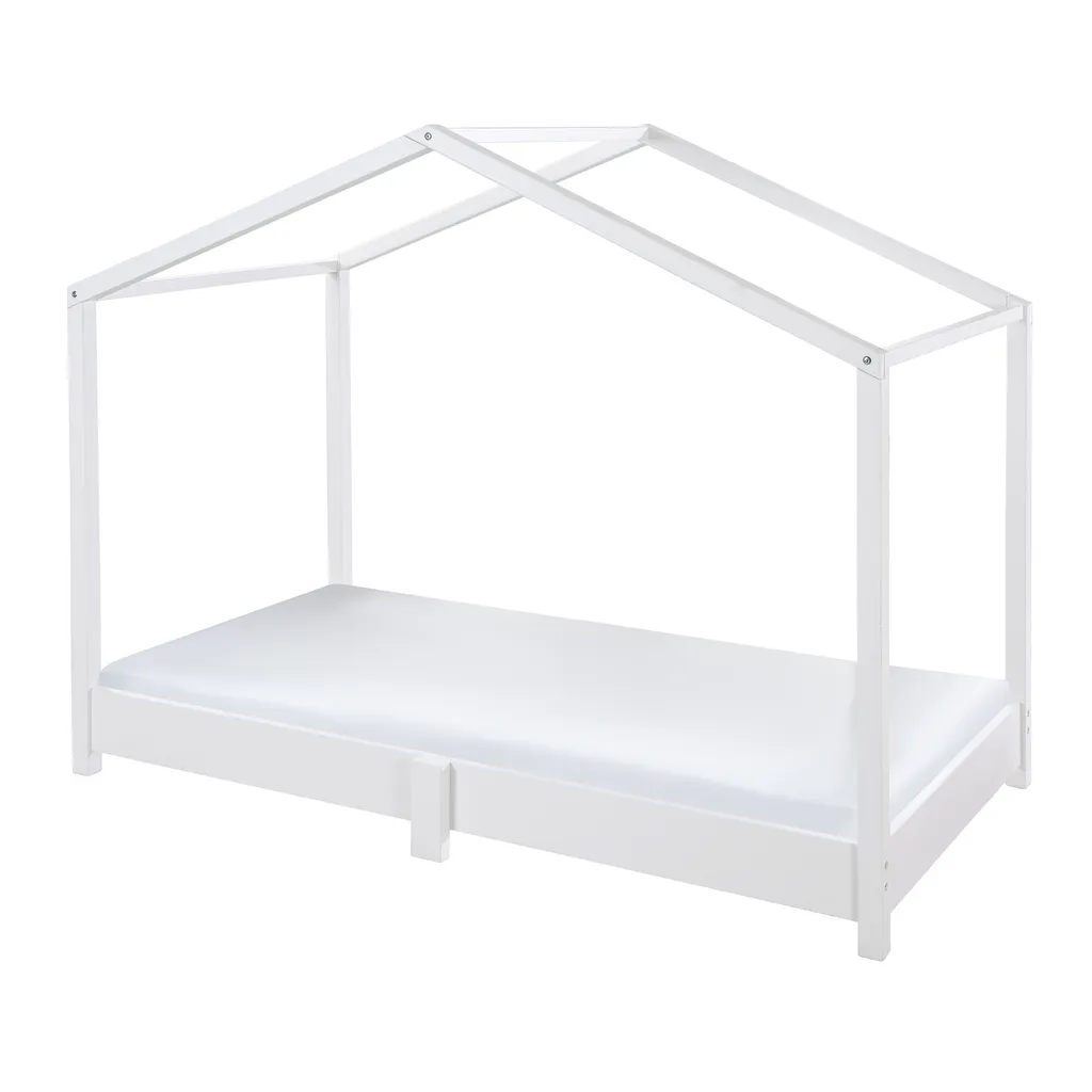 Lit maison roba 70 x 140 cm en bois laqué blanc avec sommier et matelas