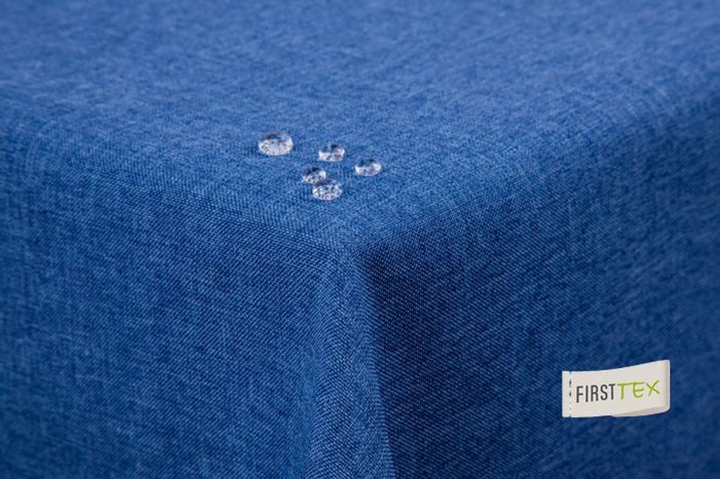 Tischdecke Leinenoptik Lotuseffekt abwaschbar mit gerader Saumkante110x180 eckig in blau