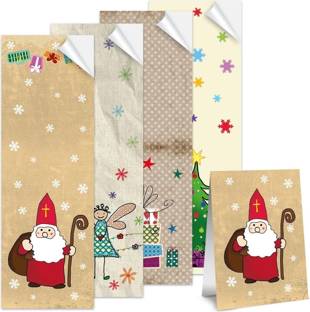 Weihnachtsaufkleber SET 4 x 25 lange Aufkleber 5 x 14,8 cm - Geschenkaufkleber Weihnachten