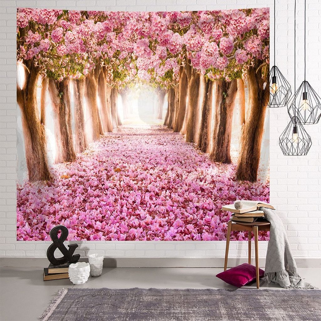 Blumen-Wandteppich, Wandbehang, Natur, Schlafzimmer, Wanddekoration, Japanische Pflanze, Kirschblüten, Bäume, Malerischer Wandteppich Für Zuhaus...