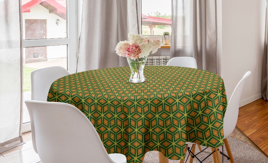 ABAKUHAUS Würfel Runde Tischdecke, Rhombus Diamond Like Shapes, Kreis Tischdecke Abdeckung für Esszimmer Küche Dekoration, 150 cm, Grün Burnt O...