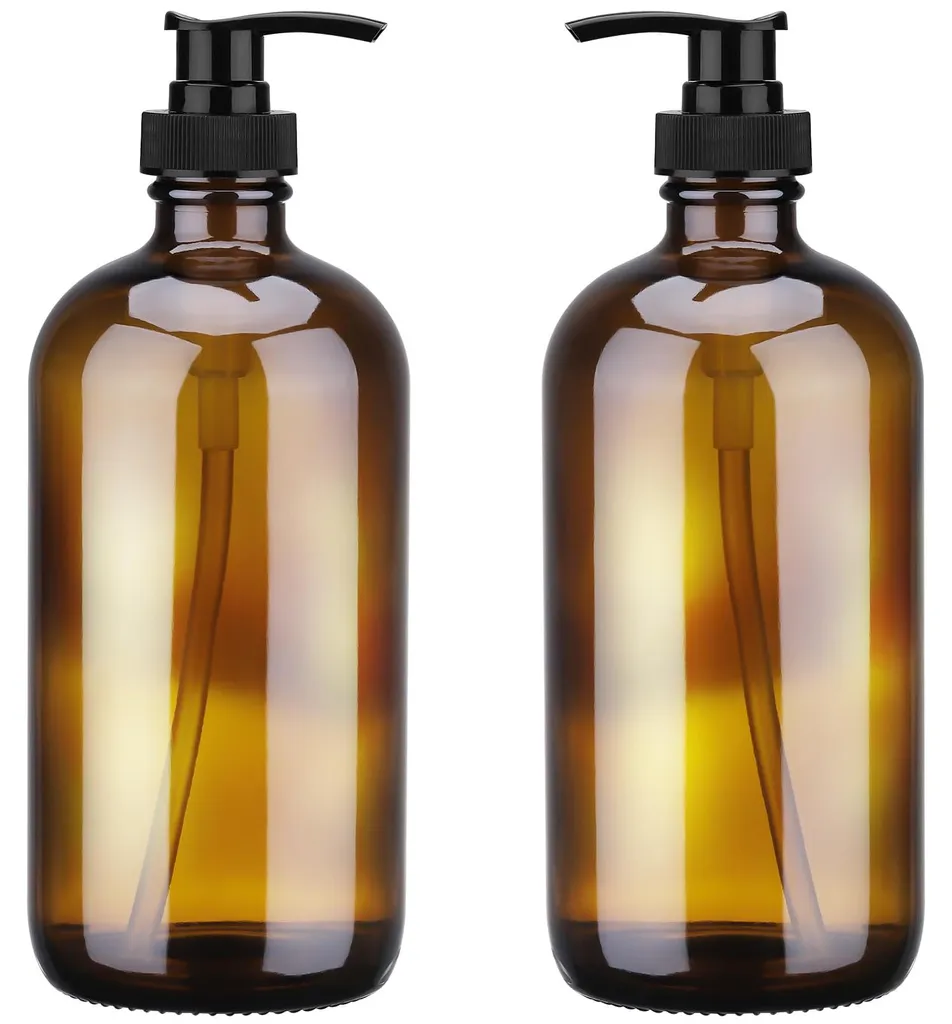 Distributeur Savon Verre Réutilisable 500ml Design Apothicaire Ambré