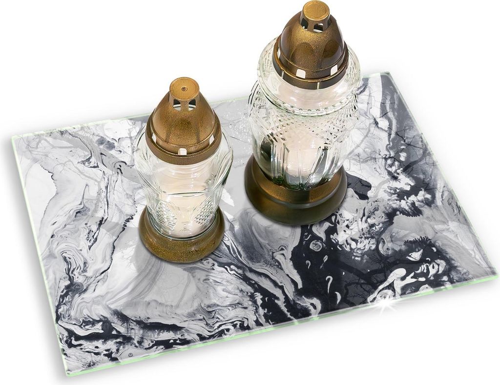 Glasplatte für Grabkerzen Gummifüße Glas Motiv - 80x52 cm - Tintenabstraktion
