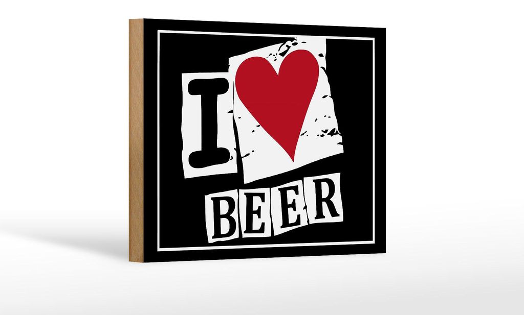 Holzschild Alkohol 18x12cm I Love Beer (Herz)