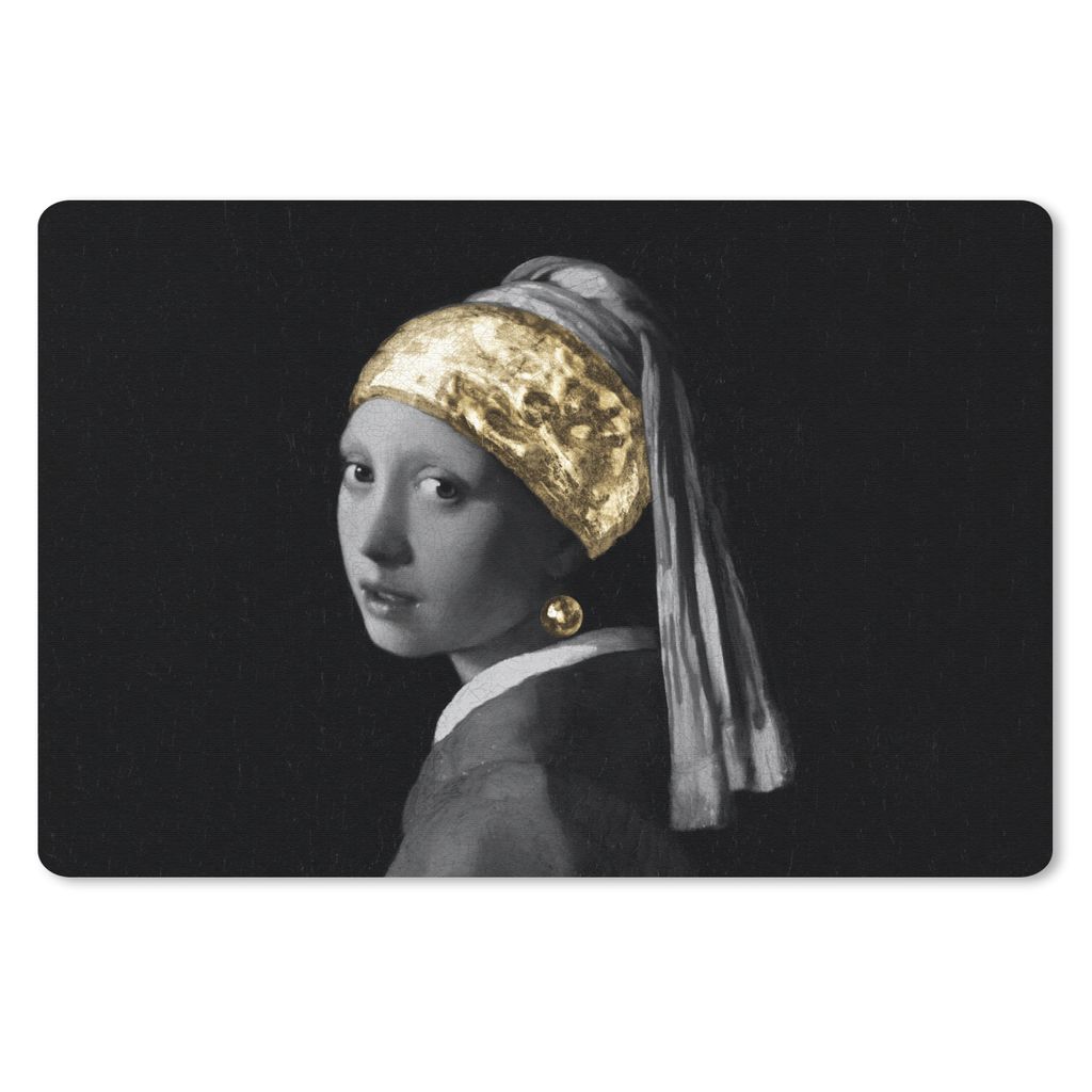 MuchoWow Schreibtischunterlage Mädchen mit einem Perlenohrring - Vermeer - Gold 60x40 cm - XXL Mauspad - Großes Mauspad