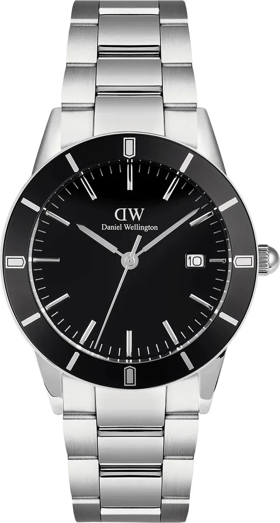 Montre en Acier Inoxydable Argenté et Cadran Noir Émail 40mm