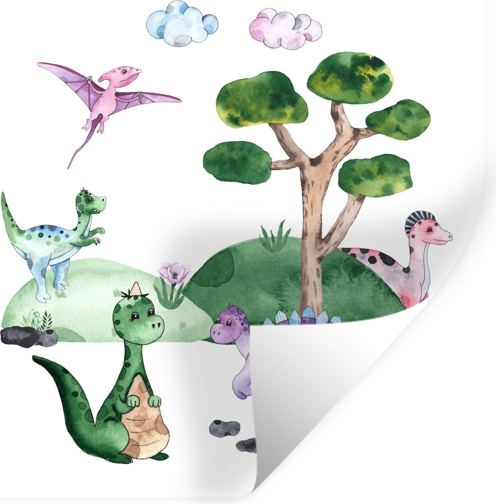 MuchoWow Wandtattoo Wandsticker Wandaufkleber Kinderzimmer - Dinosaurier - Weiß - Jungen - Mädchen - Kind 80x80 cm Selbstklebend und Reposition...