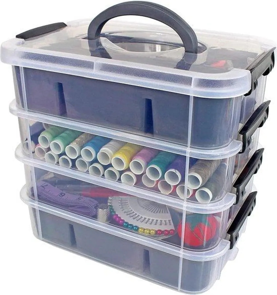 Boîte de rangement plastique avec couvercle hermétique et 2 bacs