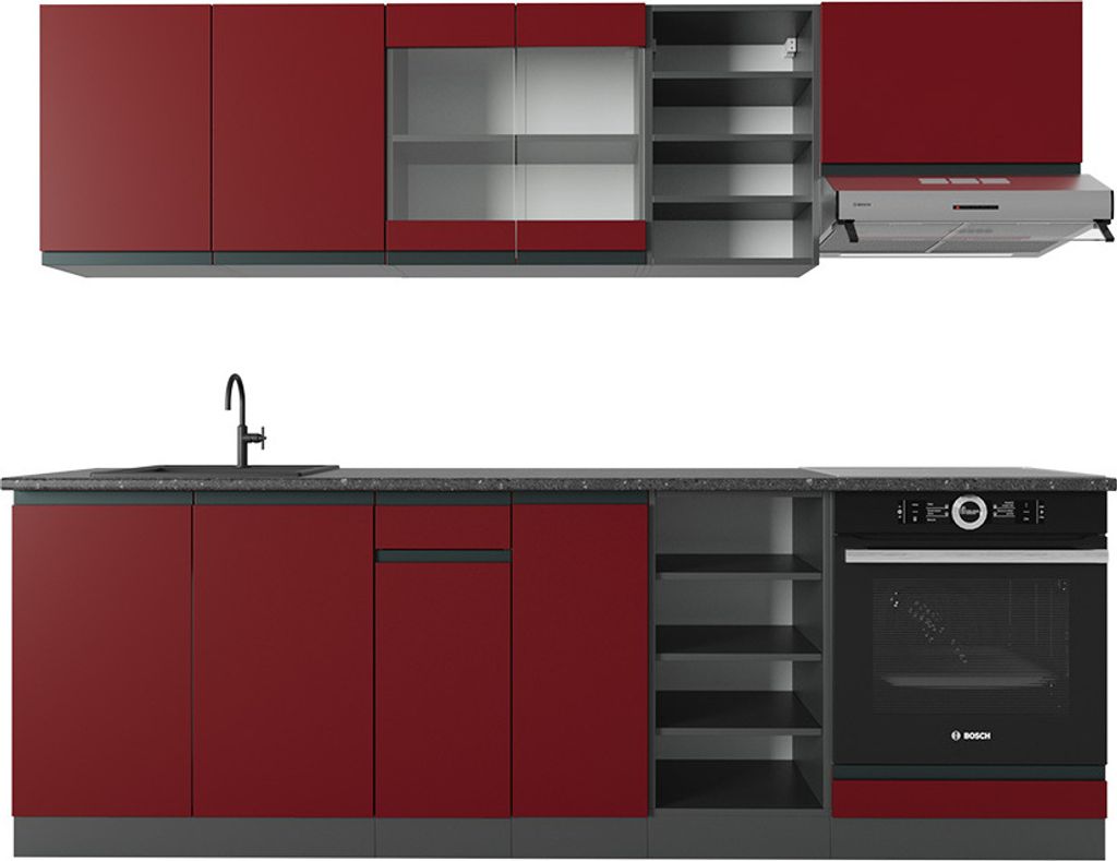 Vicco Küchenzeile R-Line, 240 cm , AP Anthrazit, Rot/Anthrazit