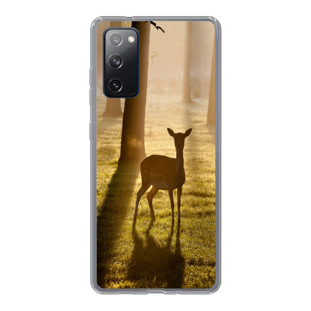 MuchoWow Handyhülle Schutzhülle Hülle für Samsung Galaxy S20 FE Hirsche - Sonne - Bäume Silikon Softcase Handy Hülle - Abdeckung