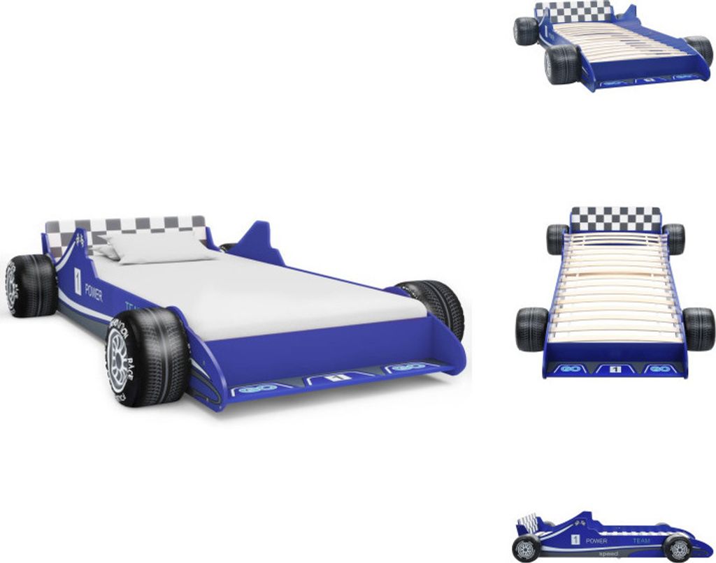 vidaXL Kinderbett im Rennwagen-Design 90 x 200 cm Blau - Baby- & Kleinkinderbetten