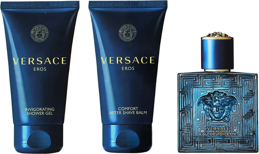 Versace Eros Eau de Parfum 50 ml Set Trio avec Gel Douche et Baume