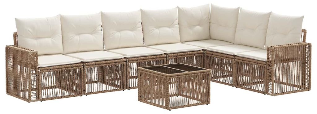Gartensofa-set 8 pcs Beige und Cremeweiß Poly-Rattan