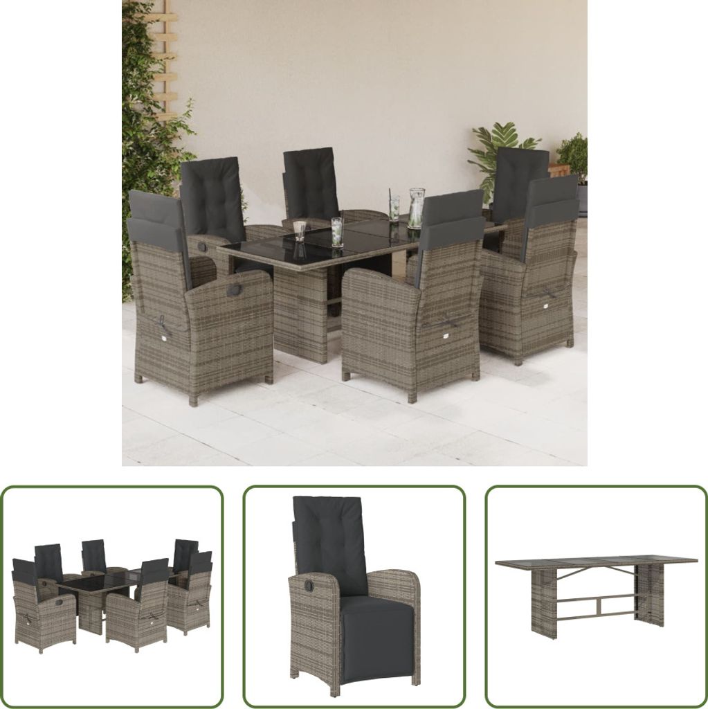The Living Store 7-tlg. Garten-Essgruppe mit Kissen Grau Produktbild 
