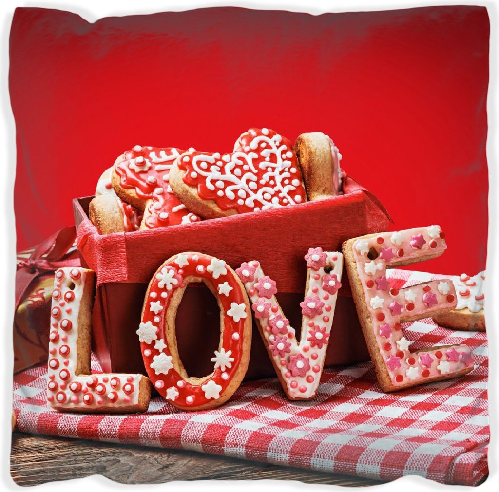 Wallario Premium Kissen, weiche Oberfläche, mit Motiv Love Bakery - Backen mit Liebe, Größe: 60 x 60 cm, mit weißer Rückseite