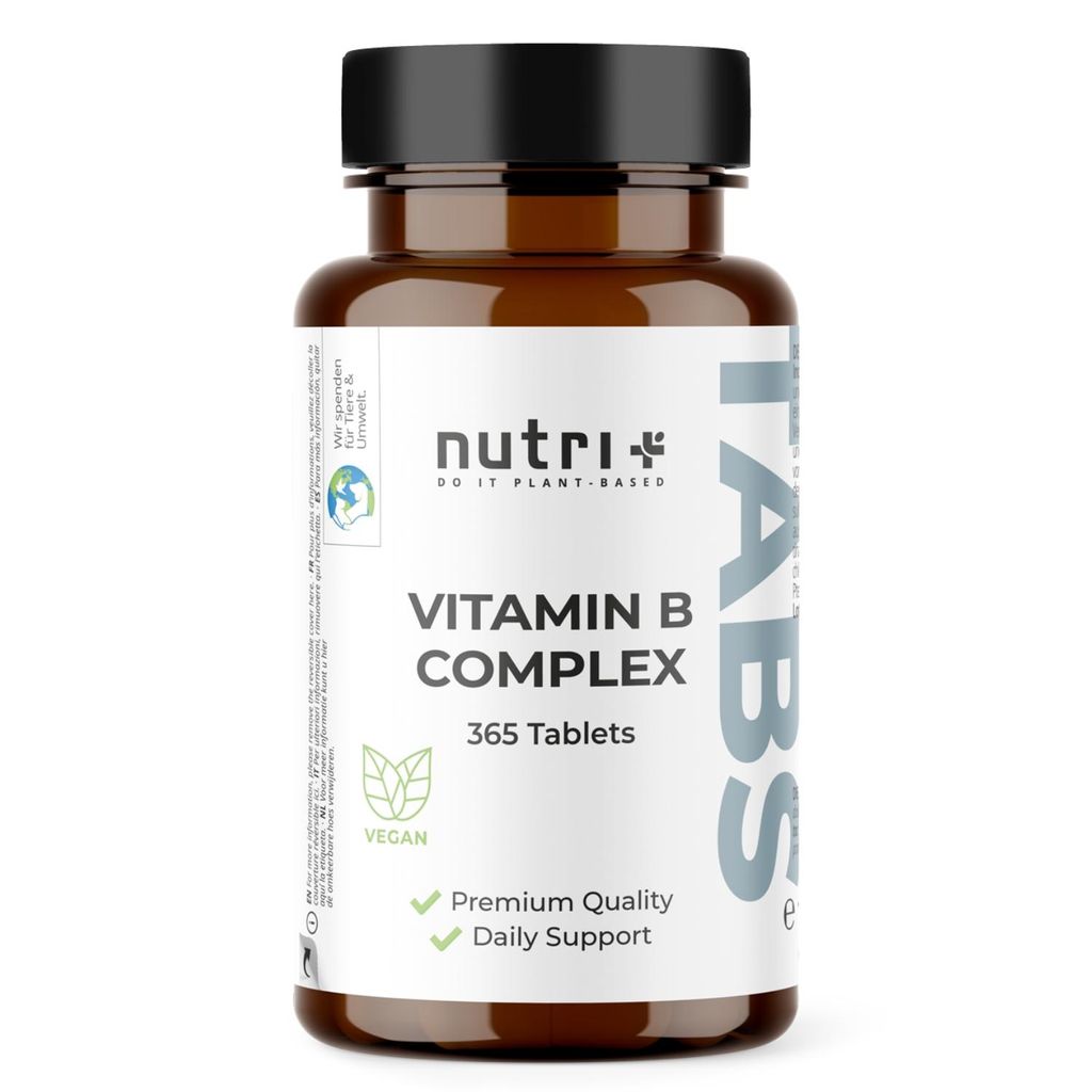 nutri+ Vitamin B Komplex 365 Tabletten - alle 8 B-Vitamine - hochdosiert + vegan