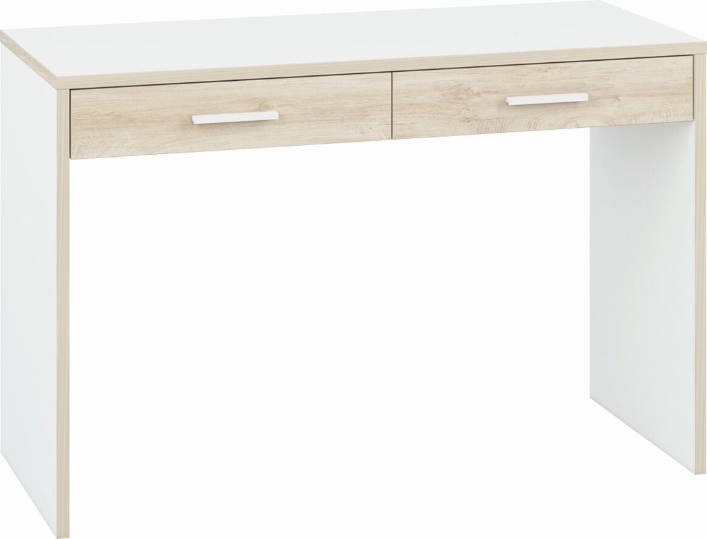 Jugendzimmer - Schreibtisch Forks 07, Farbe: Eiche / Weiß - Abmessungen: 79 x 120 x 51 cm (H x B x T), mit 2 Schubladen