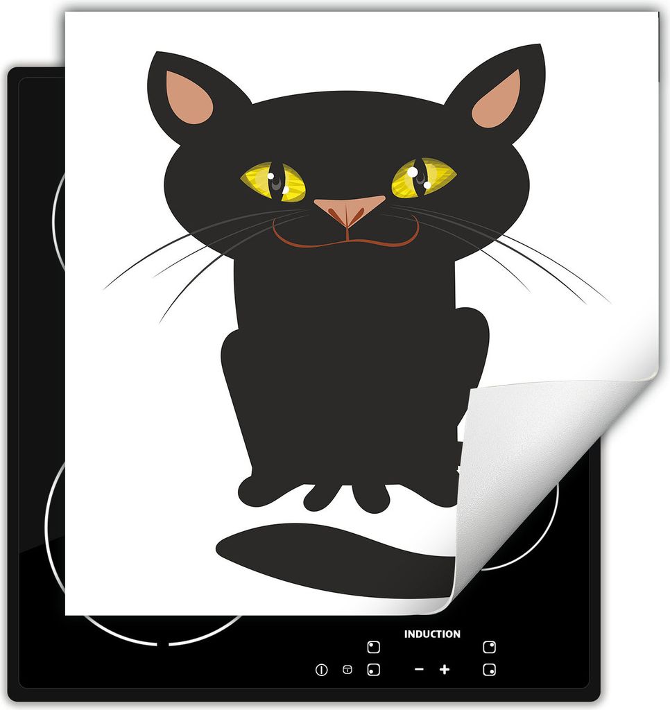 DarHaus Herdabdeckplatte 50x52 cm Anti Rutsch Matte Aufrollbar, weiß - Katze