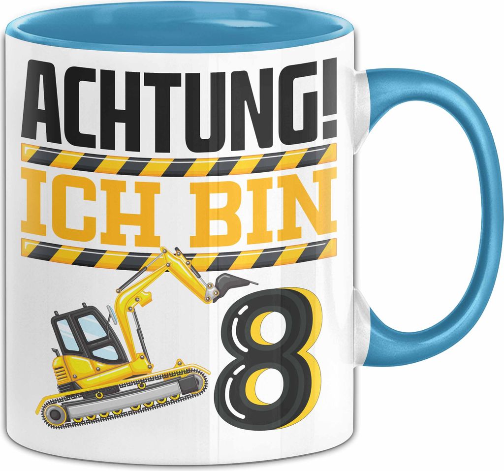 8. Geburtstag Geschenk Tasse Becher Jungs Baustelle Geburtstagsgeschenk Achtung Ich Bin 8 (Blau)