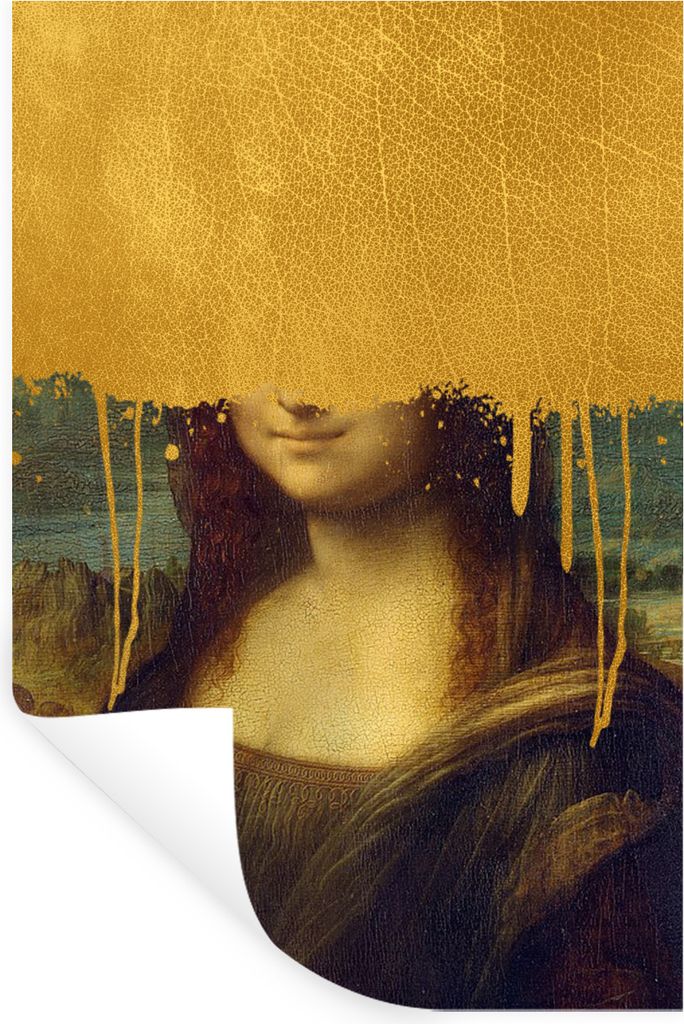 MuchoWow Wandtattoo Wandsticker Wandaufkleber Mona Lisa - Da Vinci - Gold 60x90 cm Selbstklebend und Repositionierbar - Sticker - Dekorfolie