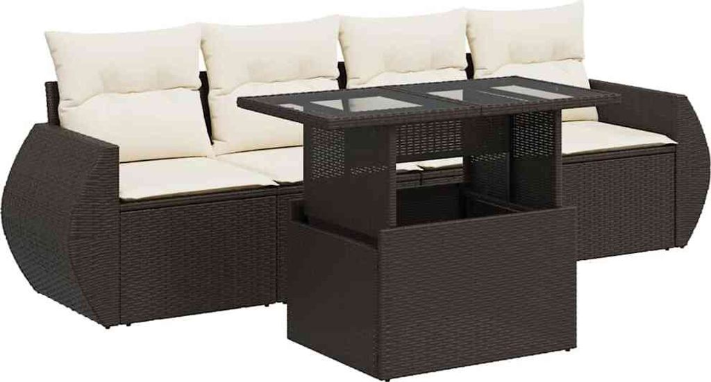 vidaXL 5-tlg. Garten-Sofagarnitur mit Kissen Braun Poly Rattan