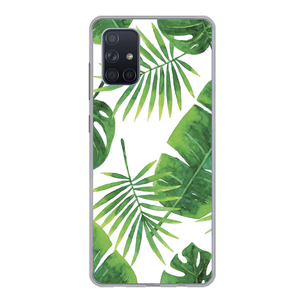MuchoWow Handyhülle Schutzhülle Hülle für Samsung Galaxy A51 Tropisch - Blätter - Muster Silikon Softcase Handy Hülle - Schutzabdeckung
