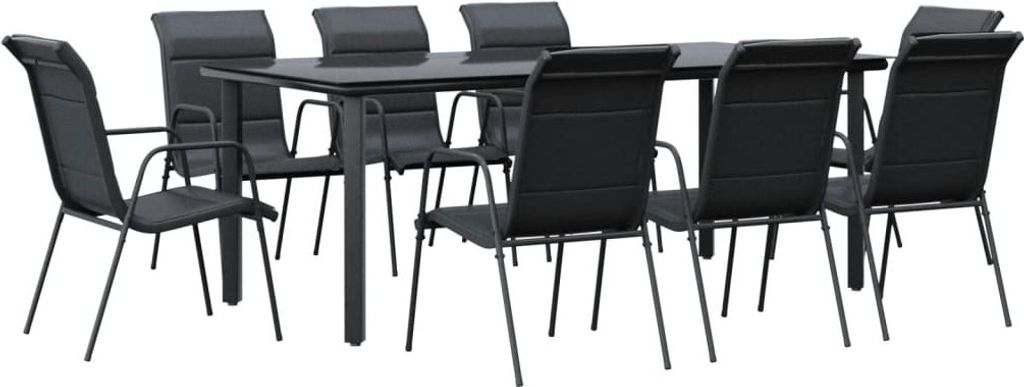 vidaXL 9-tlg. Garten-Essgruppe Schwarz Stahl und Textilene Produktbild 
