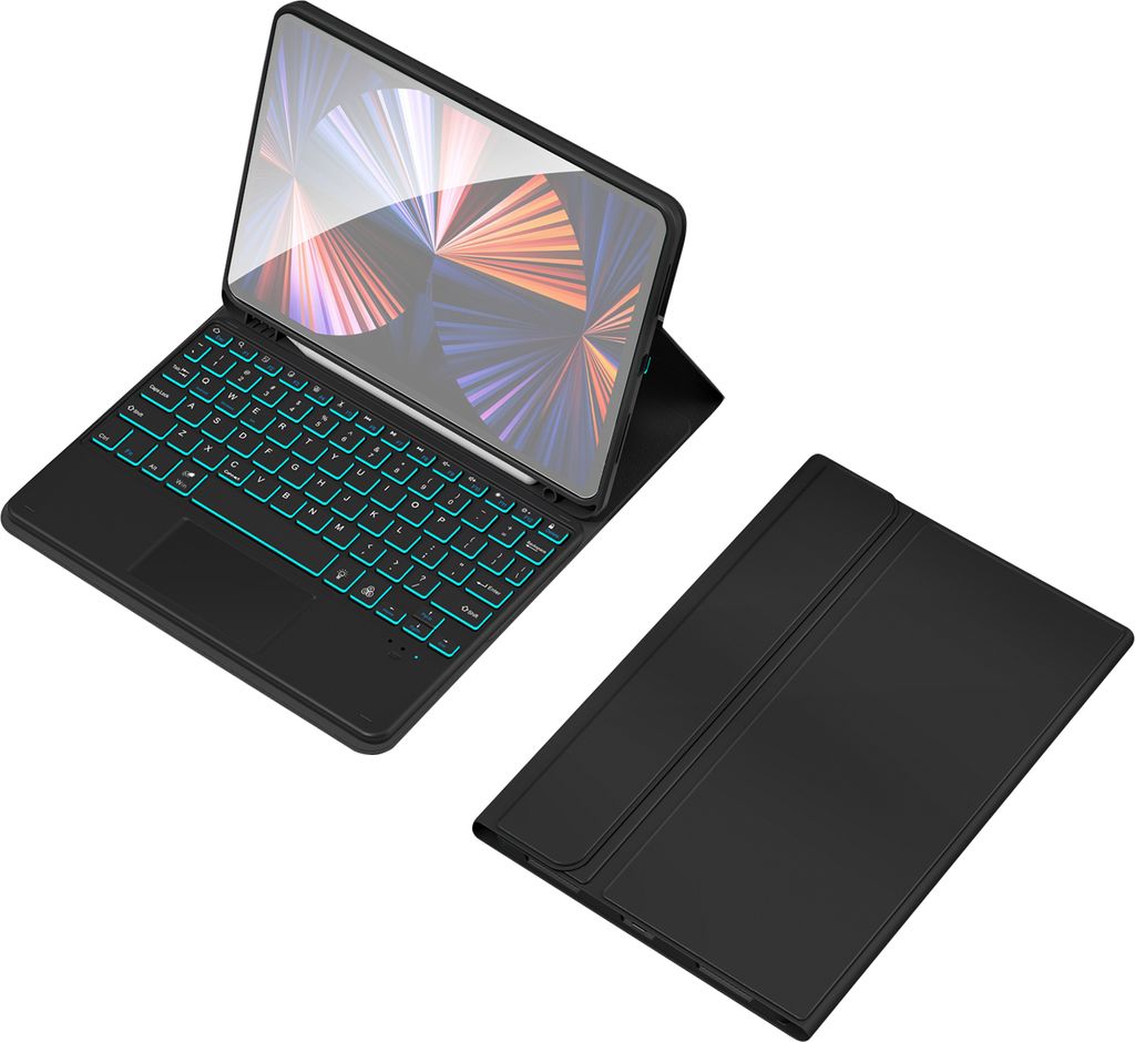 Drahtlose BT-Tastatur mit Hintergrundbeleuchtung, USB-Tastatur mit Kunstleder-Schutzhuelle fuer Tablet, kompatibel mit iPad Air 4 10,9 Zoll/iPad Ai...