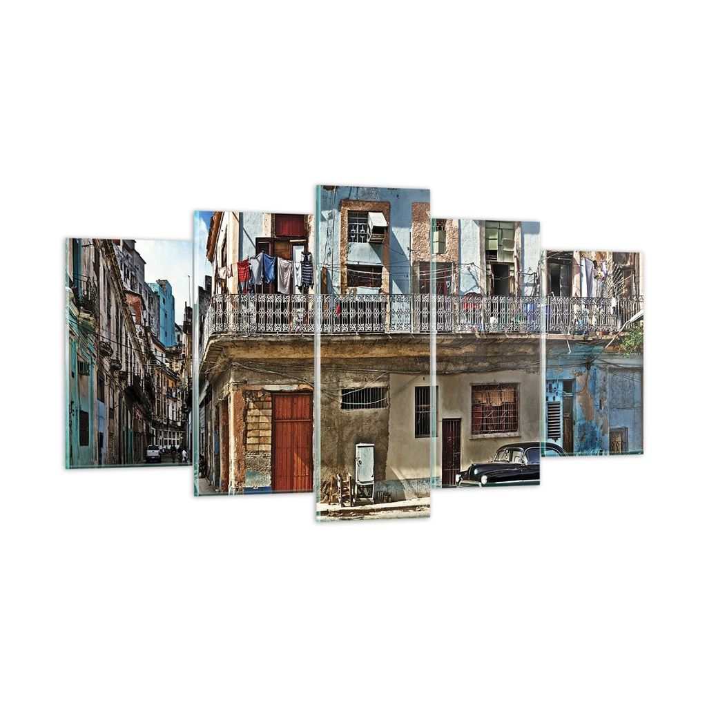 Bilder auf glas - 5 Teile - Kuba Havanna Balkon - 160x85cm - Glasbilder - Wandbilder - Bilder - zum Aufhängen bereit - Wanddekoration aus Glas - G...