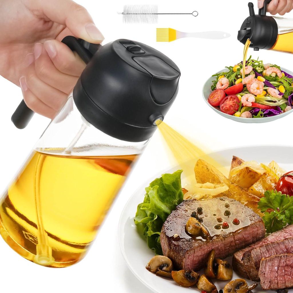 470ML Öl Sprühflasche, 2 in 1 Ölspender und Ölsprüher, Ölsprüher für Speiseöl, Sprühflasche für Olivenöl, Cooking Oil Sprayer für Oliv...