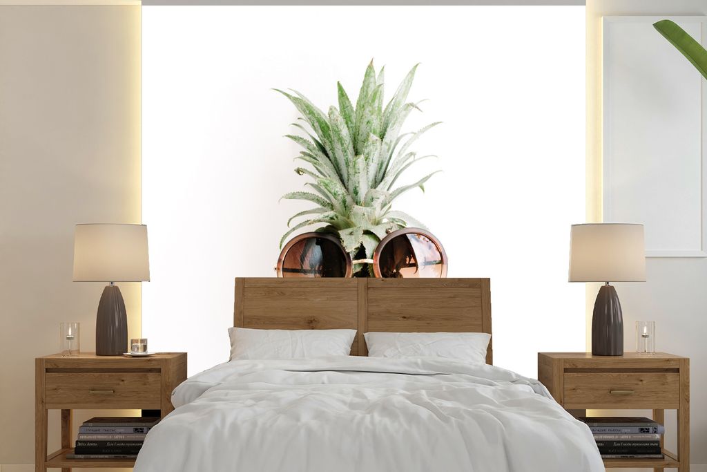 MuchoWow Fototapete für Wohnzimmer oder Schlafzimmer Wandtapete Vinyl Motivtapete Sonnenbrille - Ananas - Tropisch - 280x280 cm - Hintergrundbild